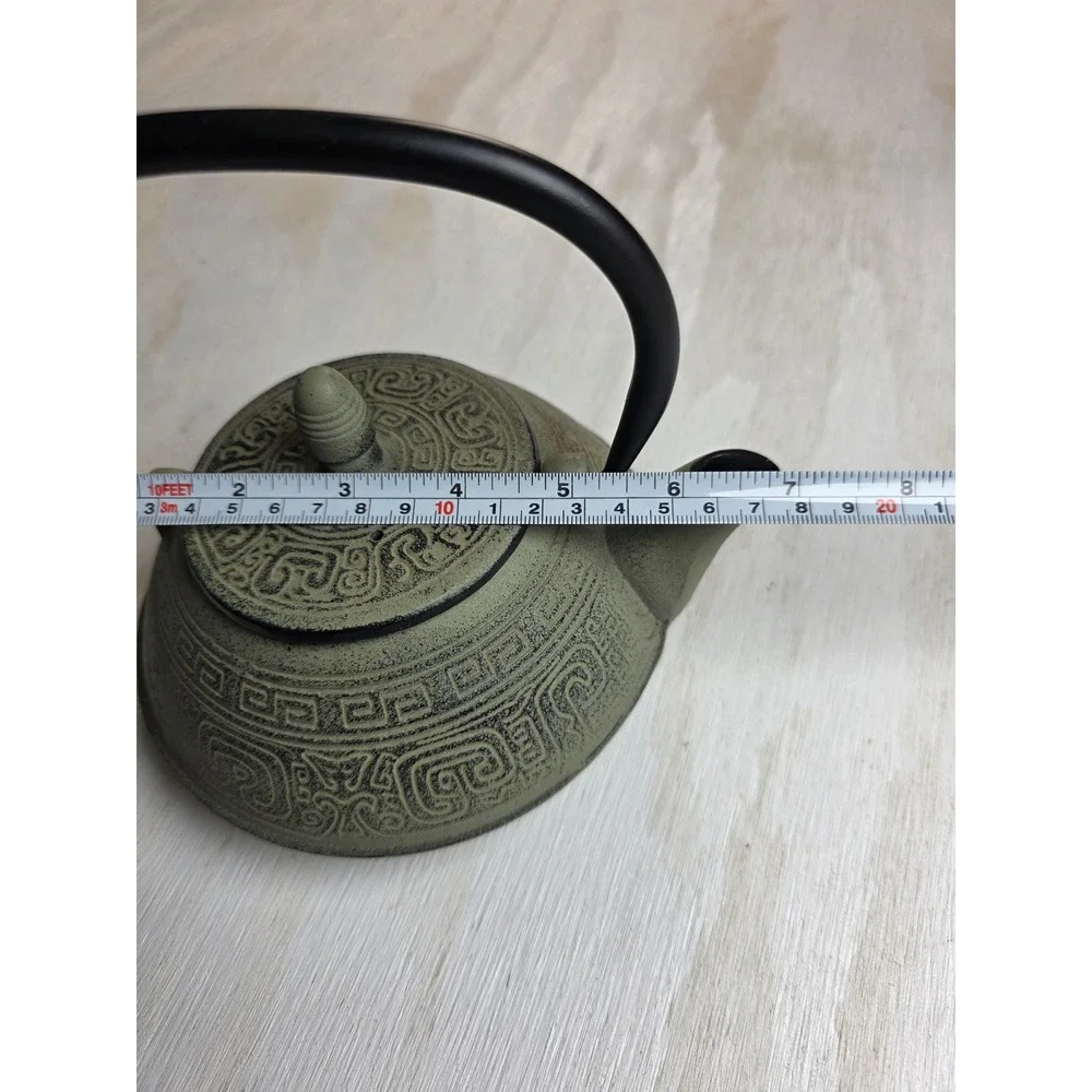 Sage Green Japanese Cast Iron Tetsubin Teapot with Infuser Boho Zen Classic 7in